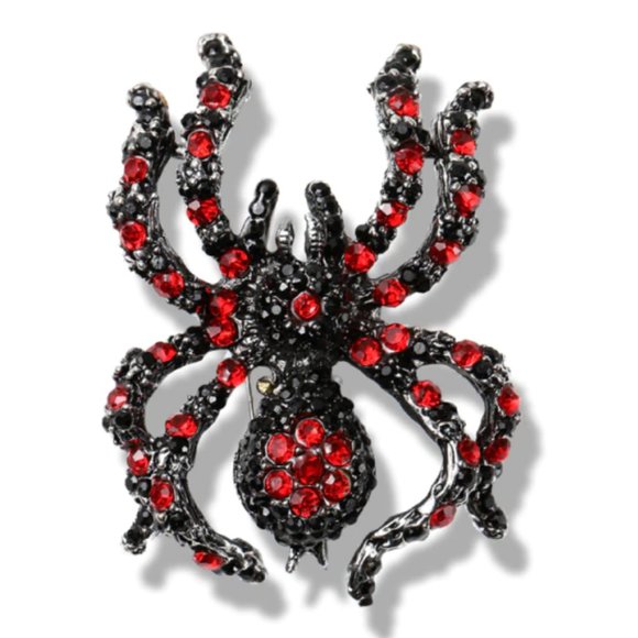 Large Black Red Spider Crystal Rhinestone Brooch - Picture 9 of 9